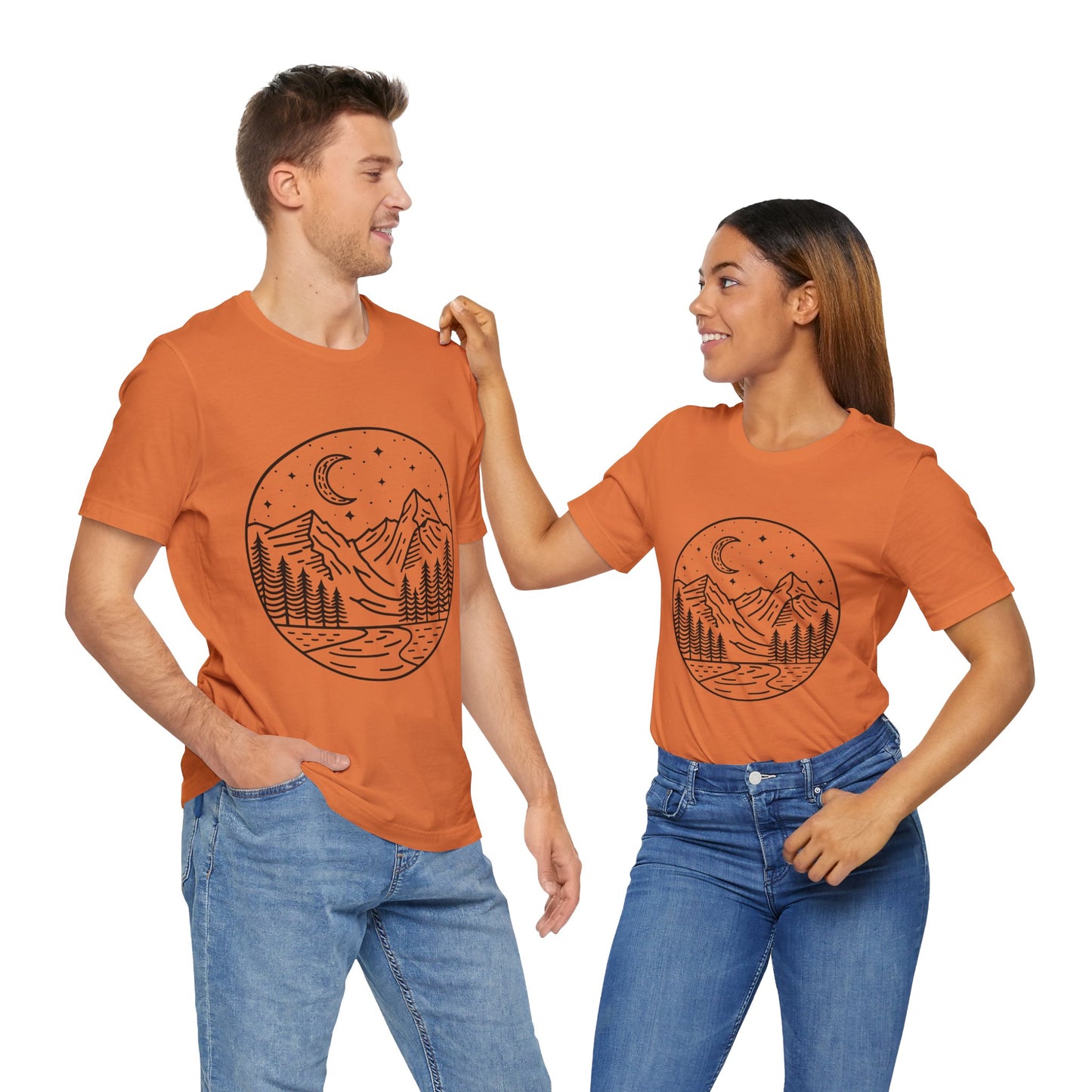 Mountain Nightscape Tee, Nature Lover Shirt, Camping Apparel, Adventure Outfit, Unisex Graphic Tee