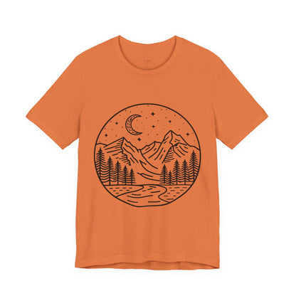 Mountain Nightscape Tee, Nature Lover Shirt, Camping Apparel, Adventure Outfit, Unisex Graphic Tee