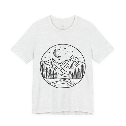 Mountain Nightscape Tee, Nature Lover Shirt, Camping Apparel, Adventure Outfit, Unisex Graphic Tee