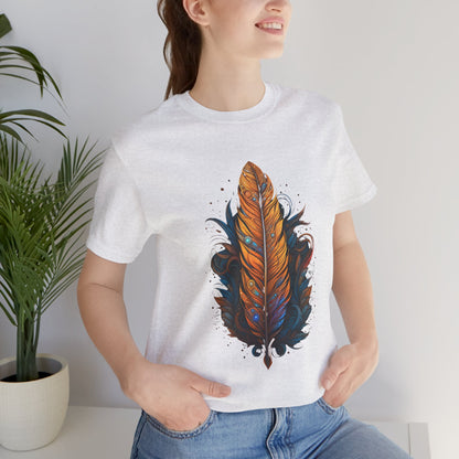 Artistic Feather T-Shirt | Unisex Short Sleeve Tee for Nature Lovers | Casual Wear, Gift for Men/Women, Boho Style, Outdoor Activities