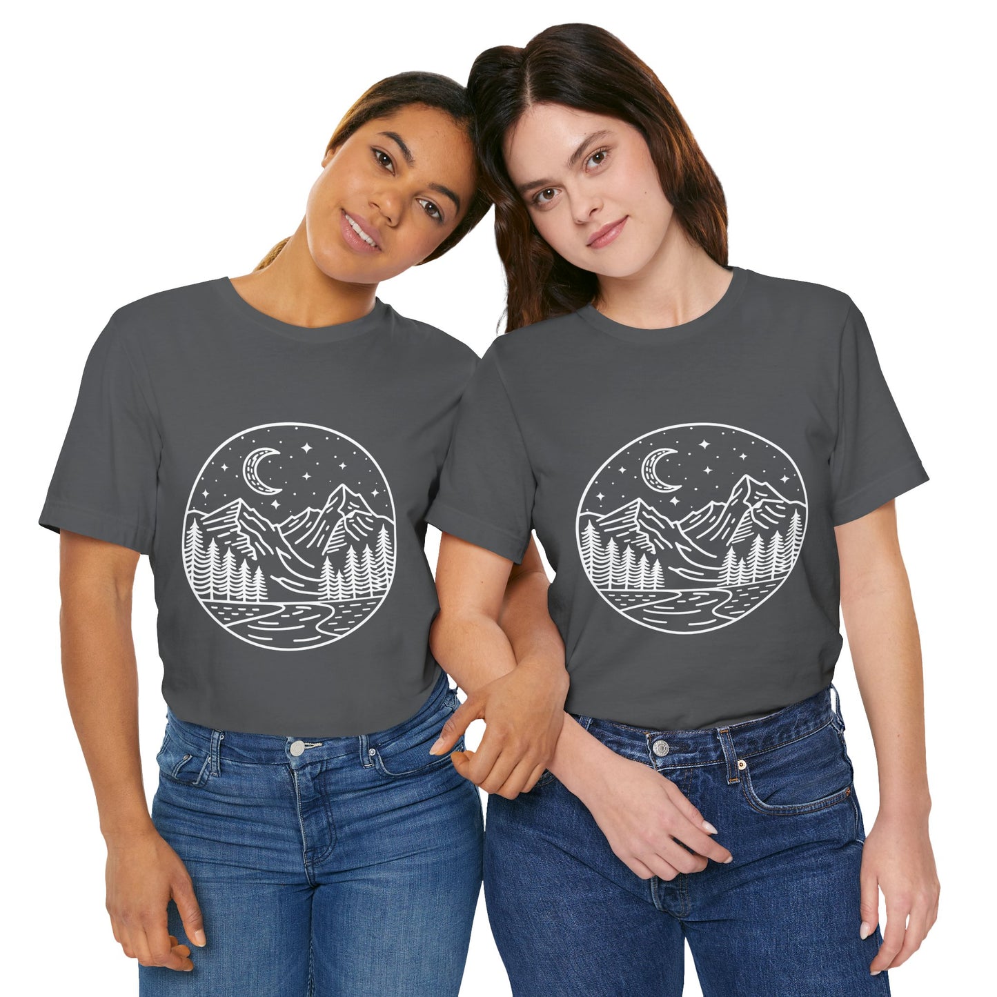 Mountain Nightscape Tee, Nature Lover Shirt, Camping Apparel, Adventure Outfit, Unisex Graphic Tee
