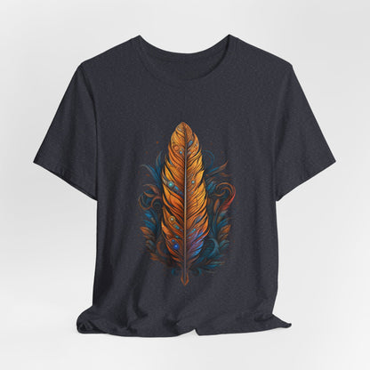 Artistic Feather T-Shirt | Unisex Short Sleeve Tee for Nature Lovers | Casual Wear, Gift for Men/Women, Boho Style, Outdoor Activities
