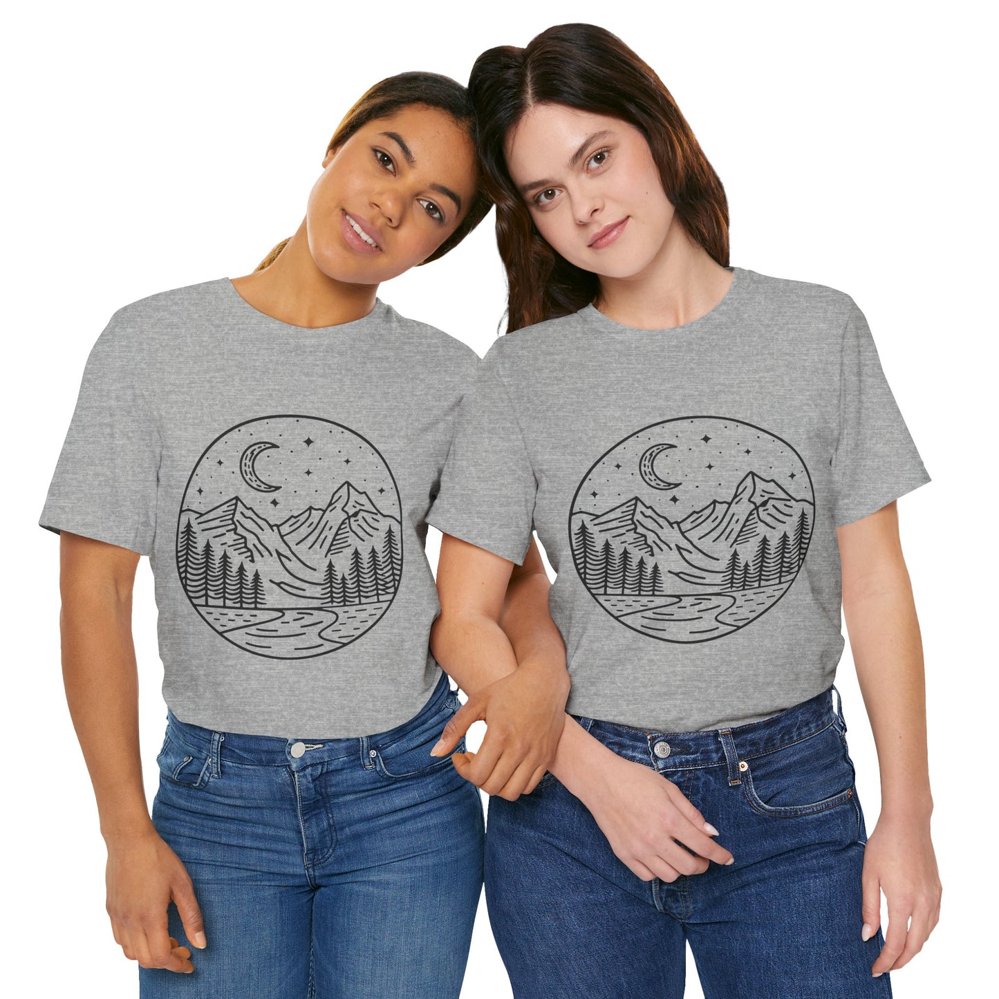 Mountain Nightscape Tee, Nature Lover Shirt, Camping Apparel, Adventure Outfit, Unisex Graphic Tee