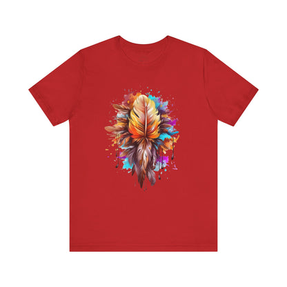 Colorful Feather Art Tee - Unisex Short Sleeve T-Shirt, Bohemian Top, Gift for Nature Lovers, Artisticwear, Casual Wear, Summer Tee