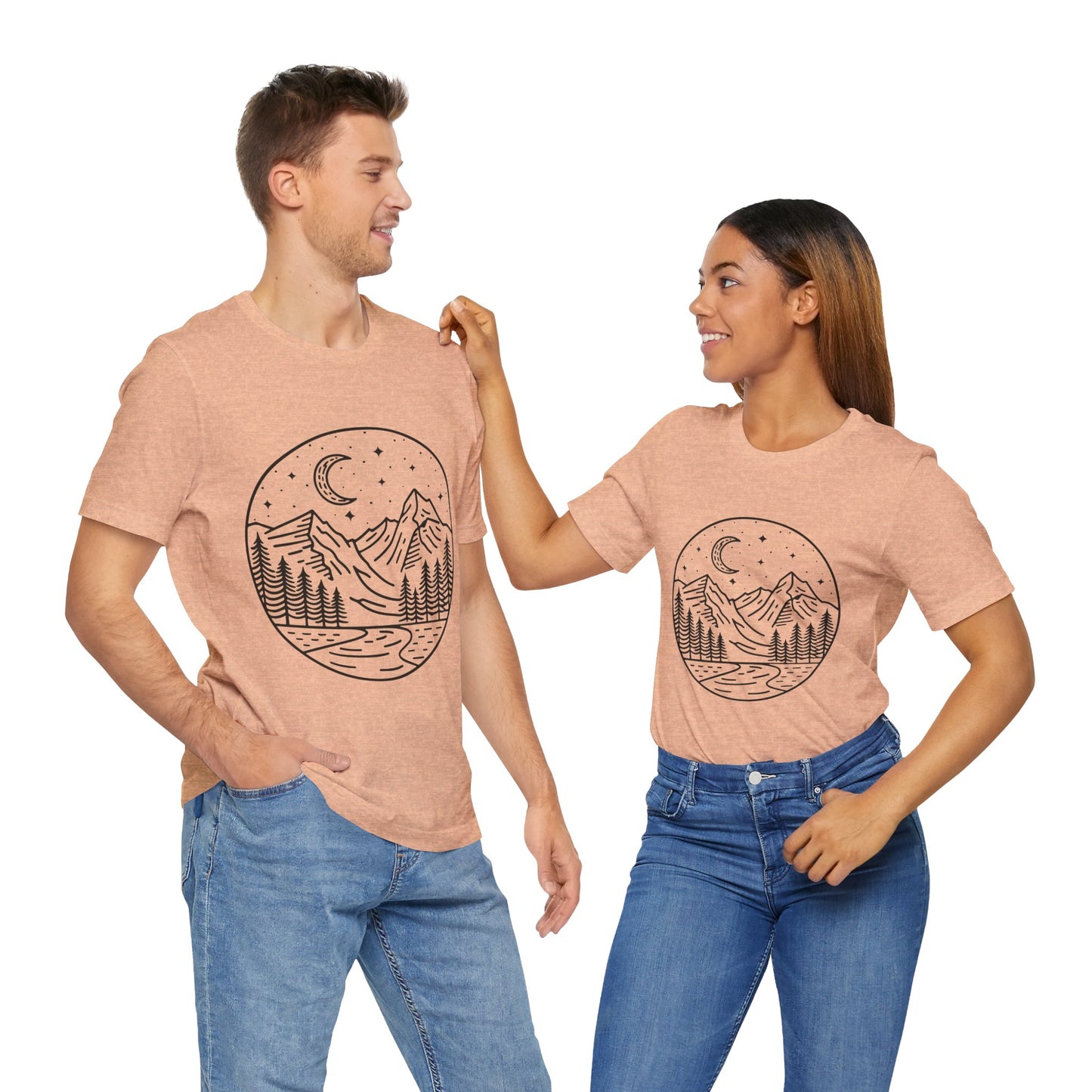 Mountain Nightscape Tee, Nature Lover Shirt, Camping Apparel, Adventure Outfit, Unisex Graphic Tee