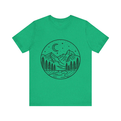 Mountain Nightscape Tee, Nature Lover Shirt, Camping Apparel, Adventure Outfit, Unisex Graphic Tee