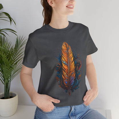 Artistic Feather T-Shirt | Unisex Short Sleeve Tee for Nature Lovers | Casual Wear, Gift for Men/Women, Boho Style, Outdoor Activities