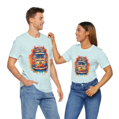 Vintage VW Bus Art Tee - Retro Van Shirt, Gift for Road Trip Lovers, Adventure Wear, Casual Summer Outing, Festival Outfit
