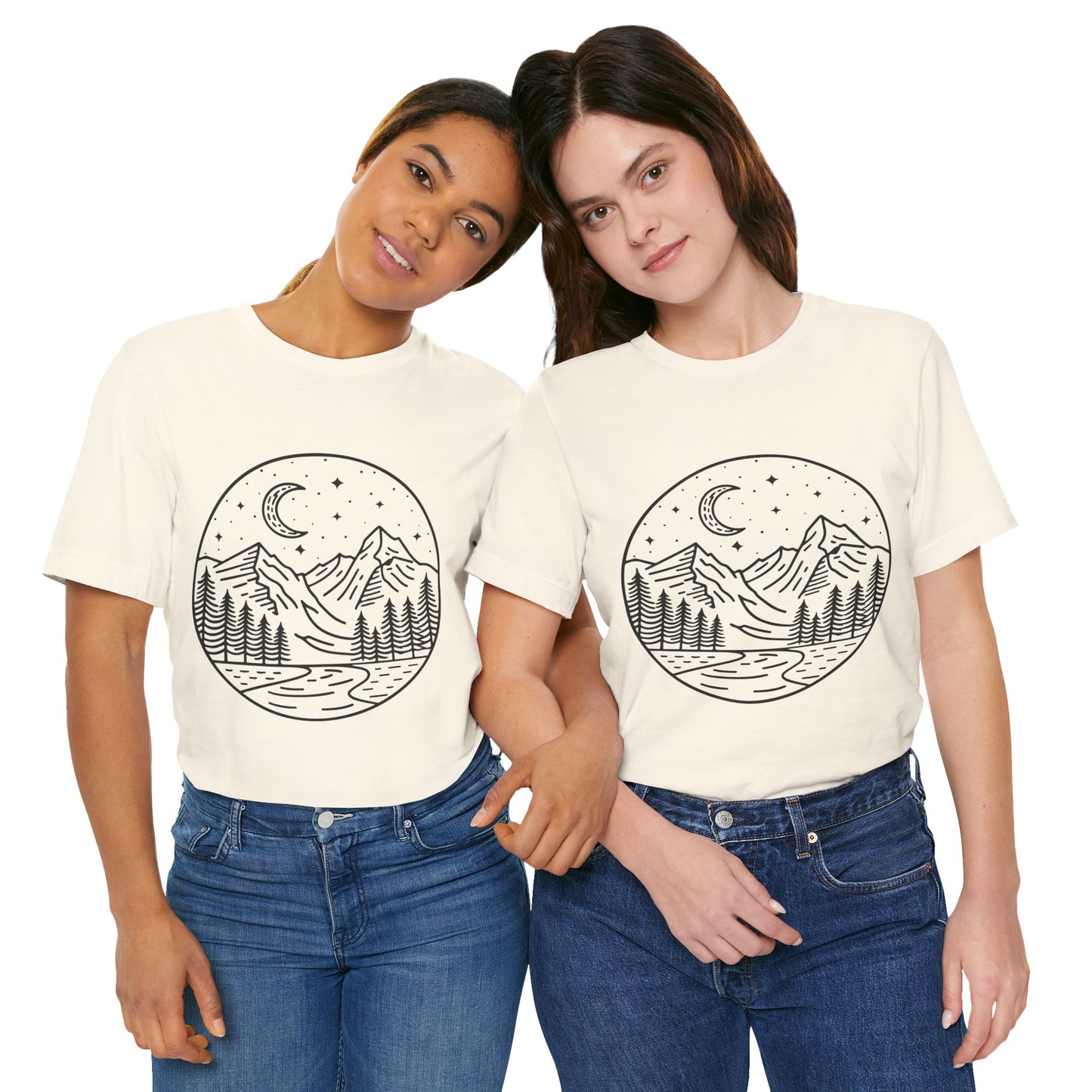Mountain Nightscape Tee, Nature Lover Shirt, Camping Apparel, Adventure Outfit, Unisex Graphic Tee