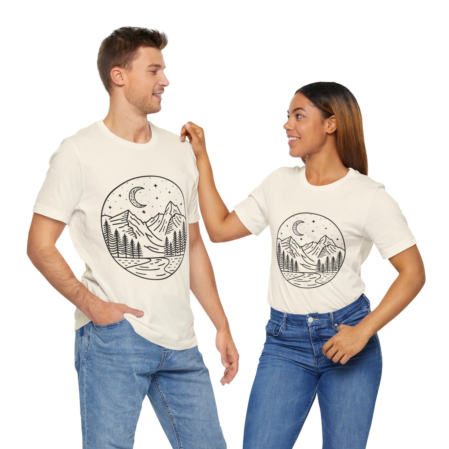 Mountain Nightscape Tee, Nature Lover Shirt, Camping Apparel, Adventure Outfit, Unisex Graphic Tee