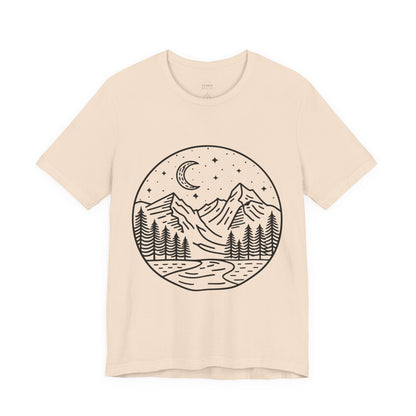 Mountain Nightscape Tee, Nature Lover Shirt, Camping Apparel, Adventure Outfit, Unisex Graphic Tee