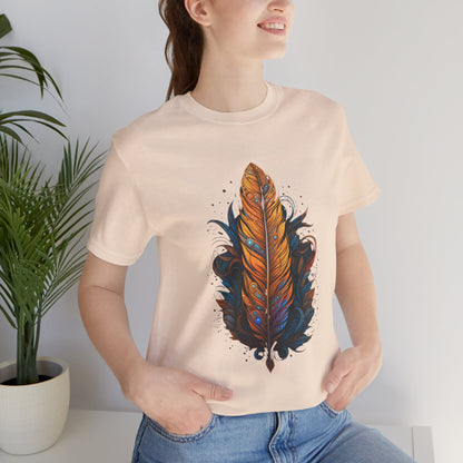 Artistic Feather T-Shirt | Unisex Short Sleeve Tee for Nature Lovers | Casual Wear, Gift for Men/Women, Boho Style, Outdoor Activities