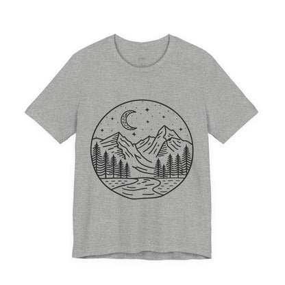 Mountain Nightscape Tee, Nature Lover Shirt, Camping Apparel, Adventure Outfit, Unisex Graphic Tee