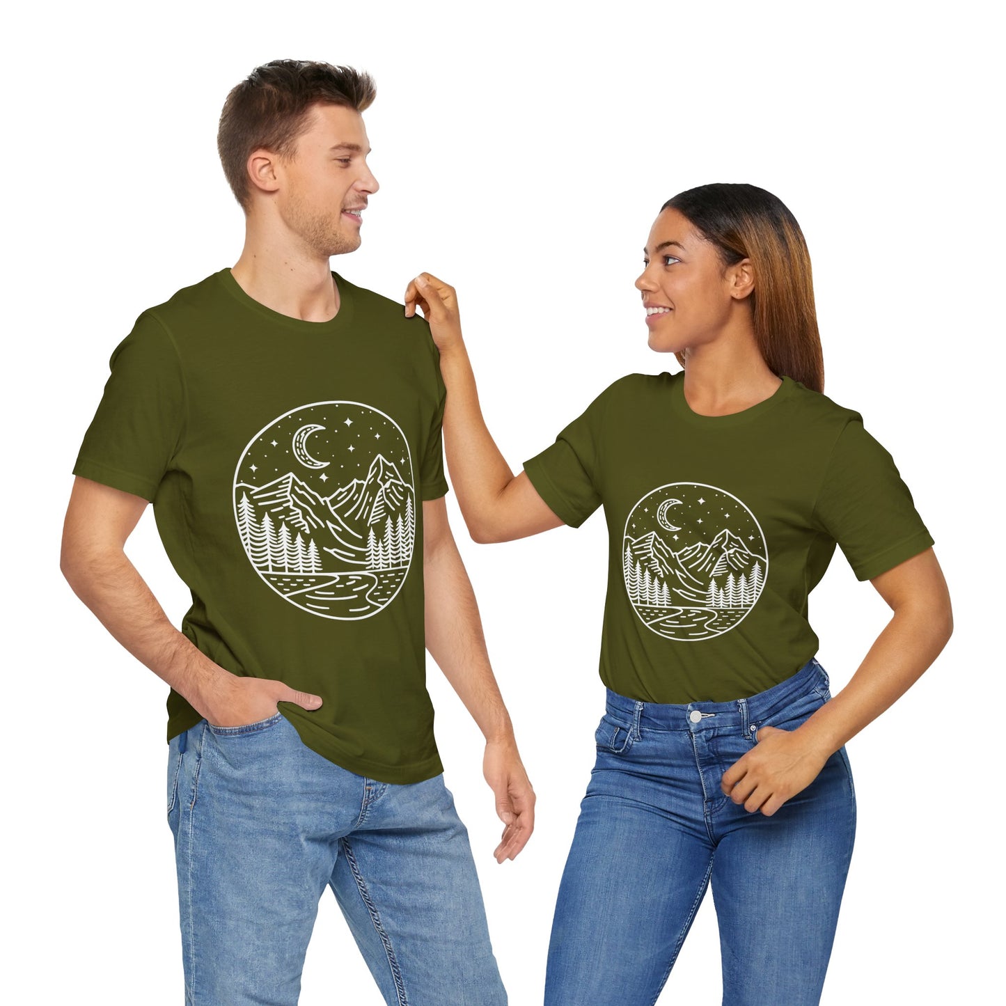 Mountain Nightscape Tee, Nature Lover Shirt, Camping Apparel, Adventure Outfit, Unisex Graphic Tee