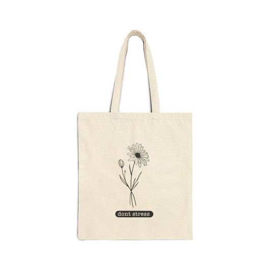 Chic Floral Tote Bag, Don't Stress Tote, Eco-Friendly Shopping Bag, Motivational Gift, Flower Print Tote, Everyday Carryall