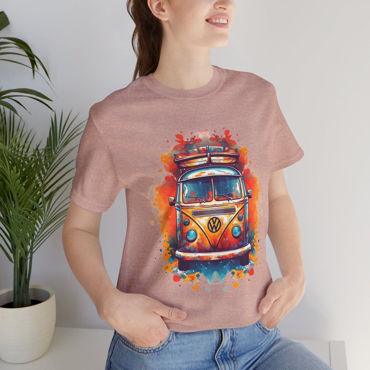 Vintage VW Bus Art Tee - Retro Van Shirt, Gift for Road Trip Lovers, Adventure Wear, Casual Summer Outing, Festival Outfit