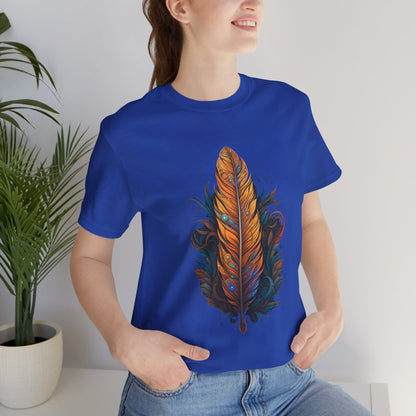 Artistic Feather T-Shirt | Unisex Short Sleeve Tee for Nature Lovers | Casual Wear, Gift for Men/Women, Boho Style, Outdoor Activities