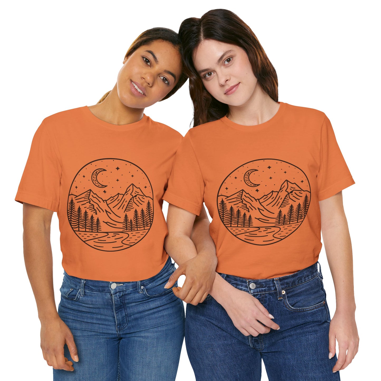 Mountain Nightscape Tee, Nature Lover Shirt, Camping Apparel, Adventure Outfit, Unisex Graphic Tee
