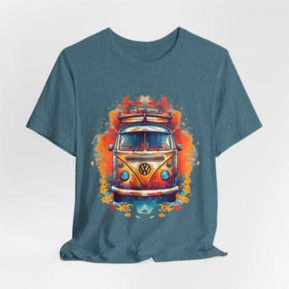 Vintage VW Bus Art Tee - Retro Van Shirt, Gift for Road Trip Lovers, Adventure Wear, Casual Summer Outing, Festival Outfit