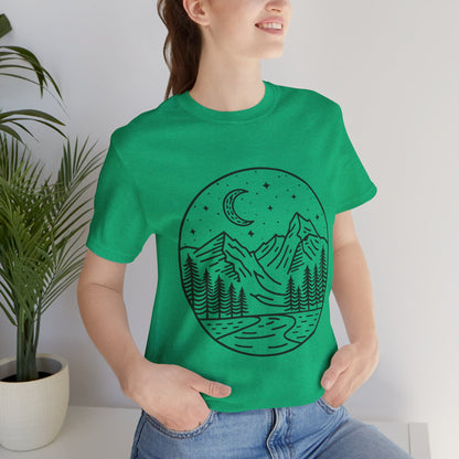 Mountain Nightscape Tee, Nature Lover Shirt, Camping Apparel, Adventure Outfit, Unisex Graphic Tee