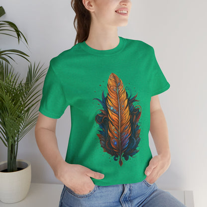 Artistic Feather T-Shirt | Unisex Short Sleeve Tee for Nature Lovers | Casual Wear, Gift for Men/Women, Boho Style, Outdoor Activities