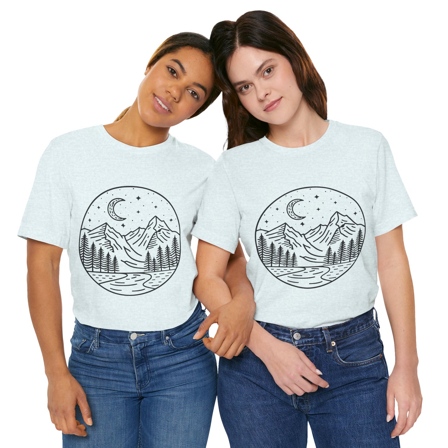 Mountain Nightscape Tee, Nature Lover Shirt, Camping Apparel, Adventure Outfit, Unisex Graphic Tee