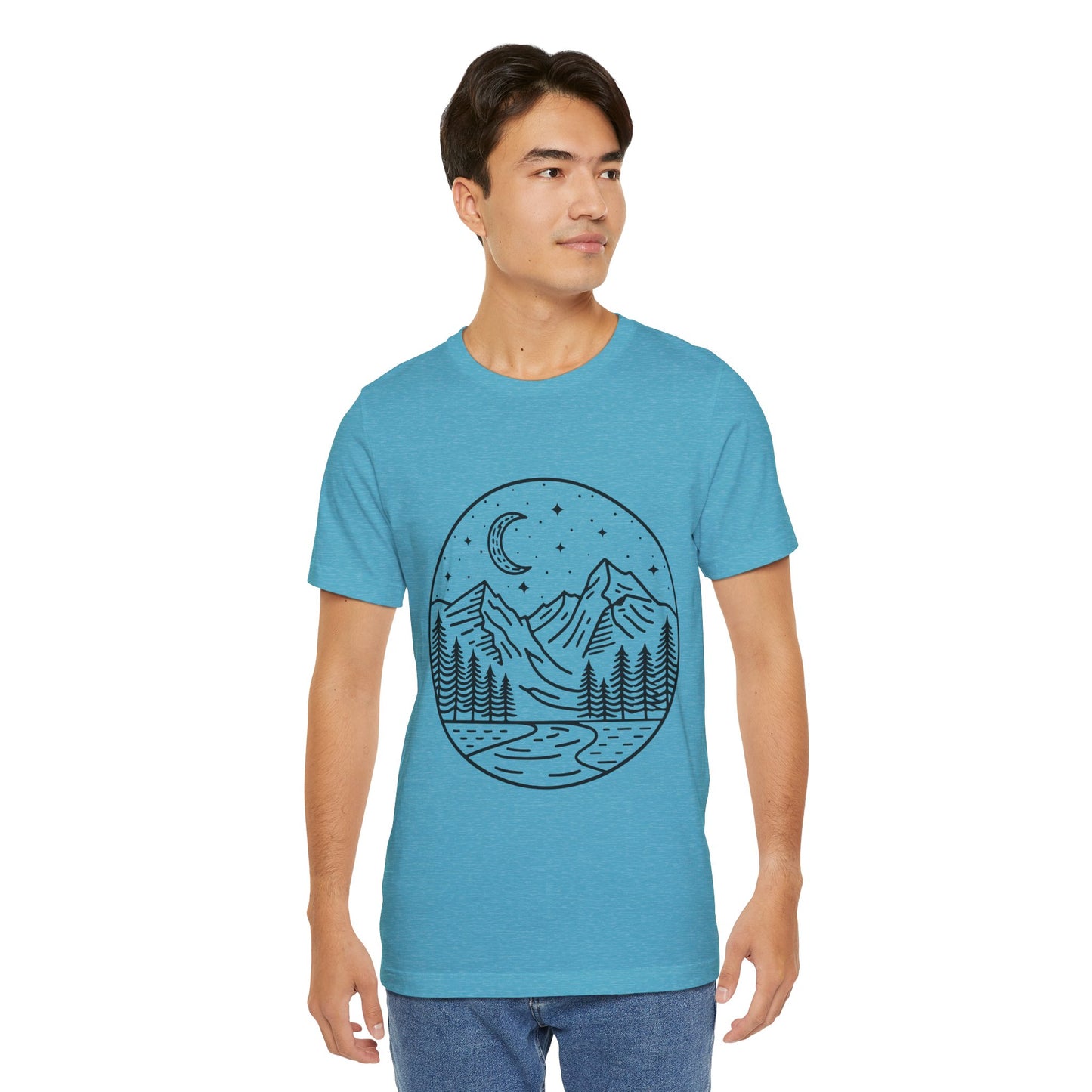 Mountain Nightscape Tee, Nature Lover Shirt, Camping Apparel, Adventure Outfit, Unisex Graphic Tee