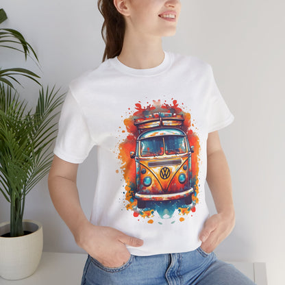 Vintage VW Bus Art Tee - Retro Van Shirt, Gift for Road Trip Lovers, Adventure Wear, Casual Summer Outing, Festival Outfit