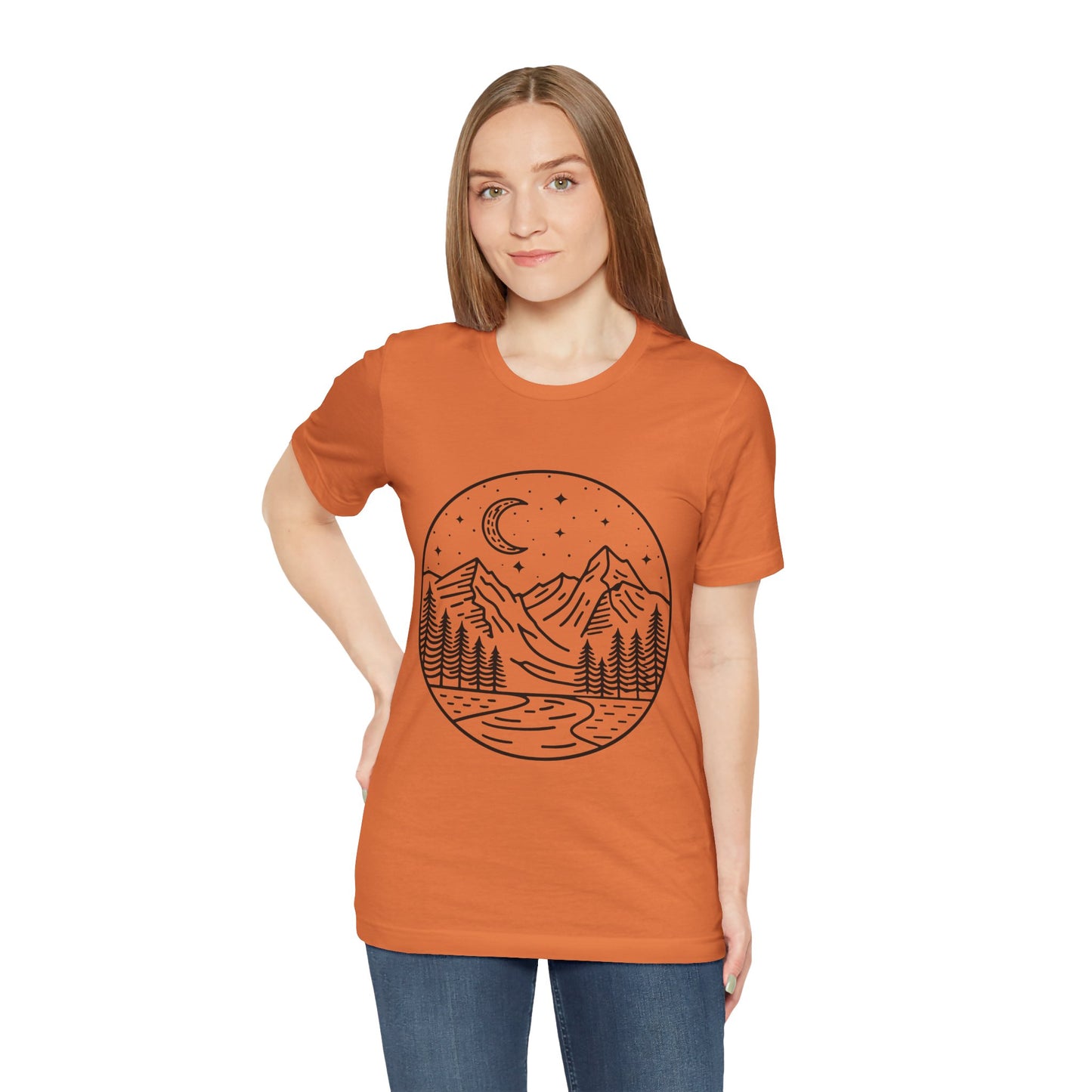 Mountain Nightscape Tee, Nature Lover Shirt, Camping Apparel, Adventure Outfit, Unisex Graphic Tee