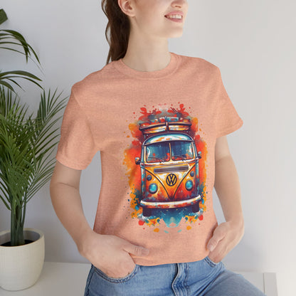 Vintage VW Bus Art Tee - Retro Van Shirt, Gift for Road Trip Lovers, Adventure Wear, Casual Summer Outing, Festival Outfit