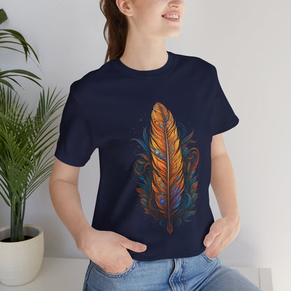 Artistic Feather T-Shirt | Unisex Short Sleeve Tee for Nature Lovers | Casual Wear, Gift for Men/Women, Boho Style, Outdoor Activities