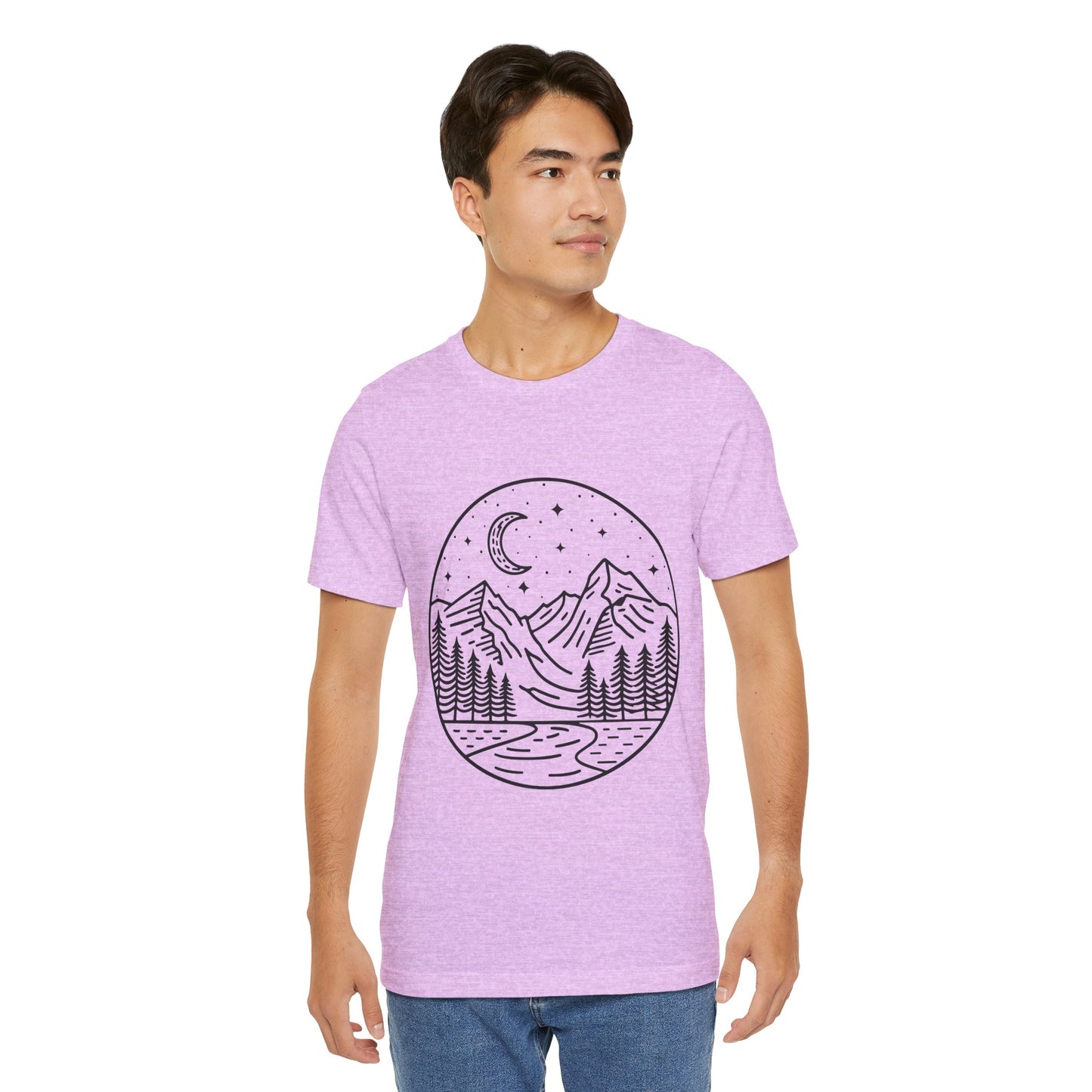 Mountain Nightscape Tee, Nature Lover Shirt, Camping Apparel, Adventure Outfit, Unisex Graphic Tee