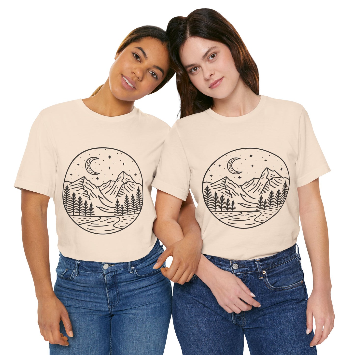 Mountain Nightscape Tee, Nature Lover Shirt, Camping Apparel, Adventure Outfit, Unisex Graphic Tee
