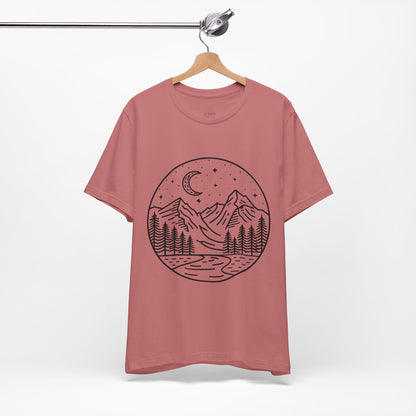 Mountain Nightscape Tee, Nature Lover Shirt, Camping Apparel, Adventure Outfit, Unisex Graphic Tee