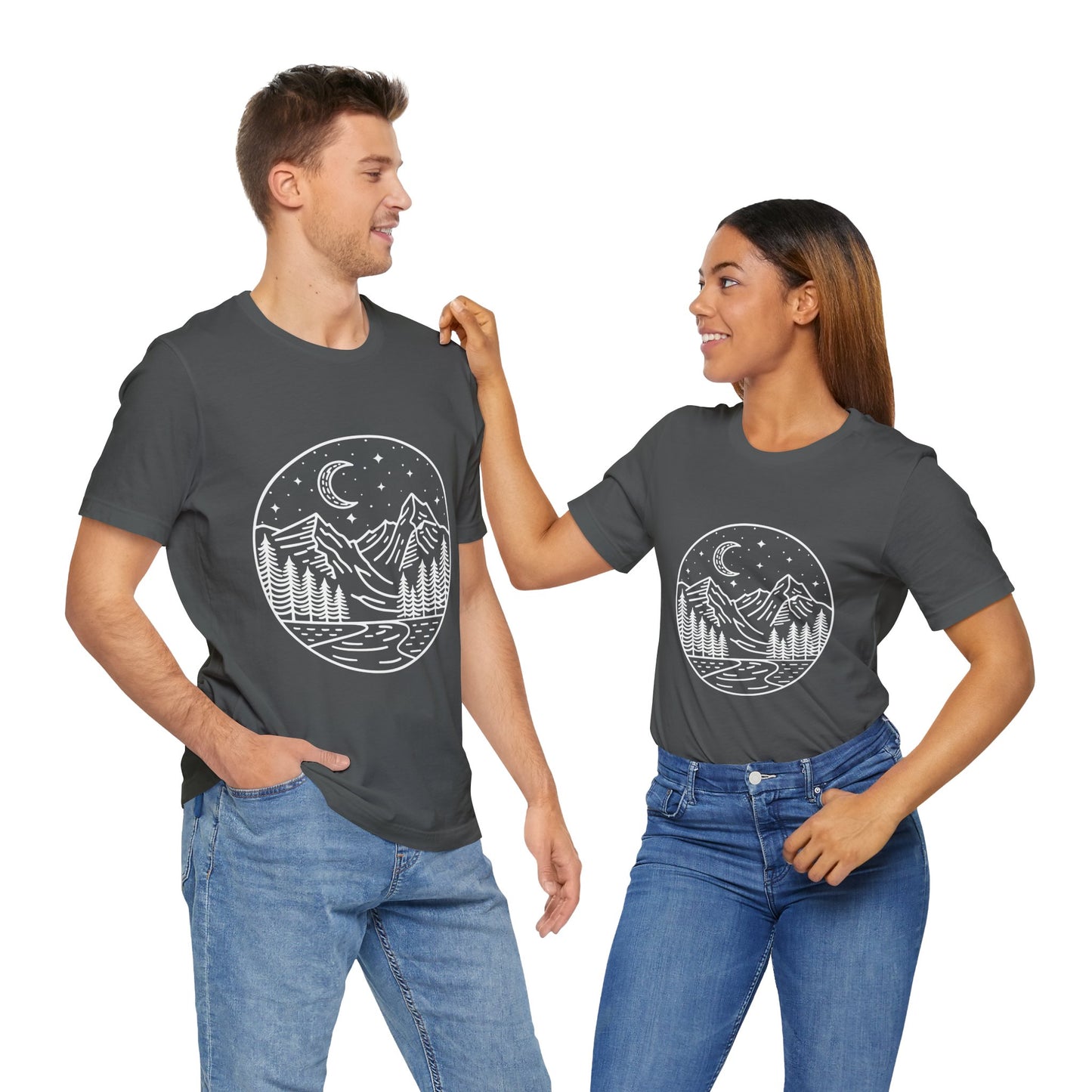 Mountain Nightscape Tee, Nature Lover Shirt, Camping Apparel, Adventure Outfit, Unisex Graphic Tee