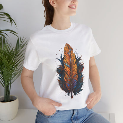 Artistic Feather T-Shirt | Unisex Short Sleeve Tee for Nature Lovers | Casual Wear, Gift for Men/Women, Boho Style, Outdoor Activities