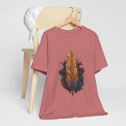 Artistic Feather T-Shirt | Unisex Short Sleeve Tee for Nature Lovers | Casual Wear, Gift for Men/Women, Boho Style, Outdoor Activities