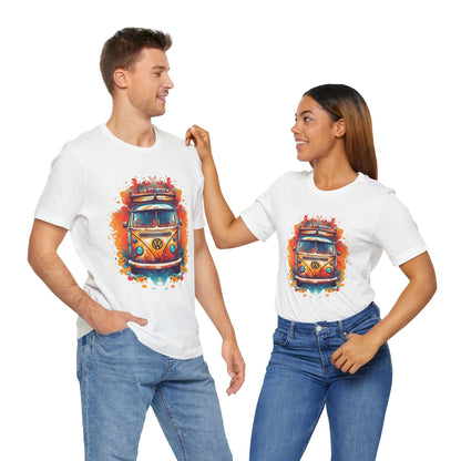 Vintage VW Bus Art Tee - Retro Van Shirt, Gift for Road Trip Lovers, Adventure Wear, Casual Summer Outing, Festival Outfit