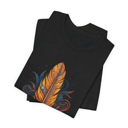 Artistic Feather T-Shirt | Unisex Short Sleeve Tee for Nature Lovers | Casual Wear, Gift for Men/Women, Boho Style, Outdoor Activities