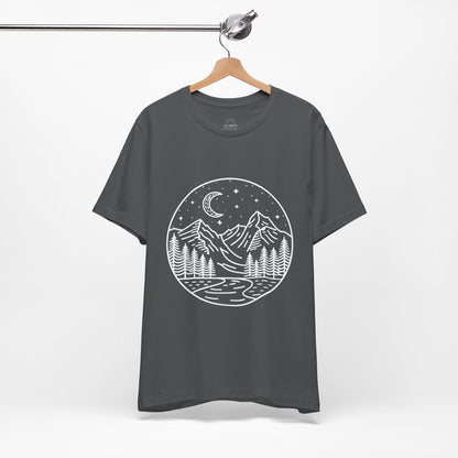Mountain Nightscape Tee, Nature Lover Shirt, Camping Apparel, Adventure Outfit, Unisex Graphic Tee