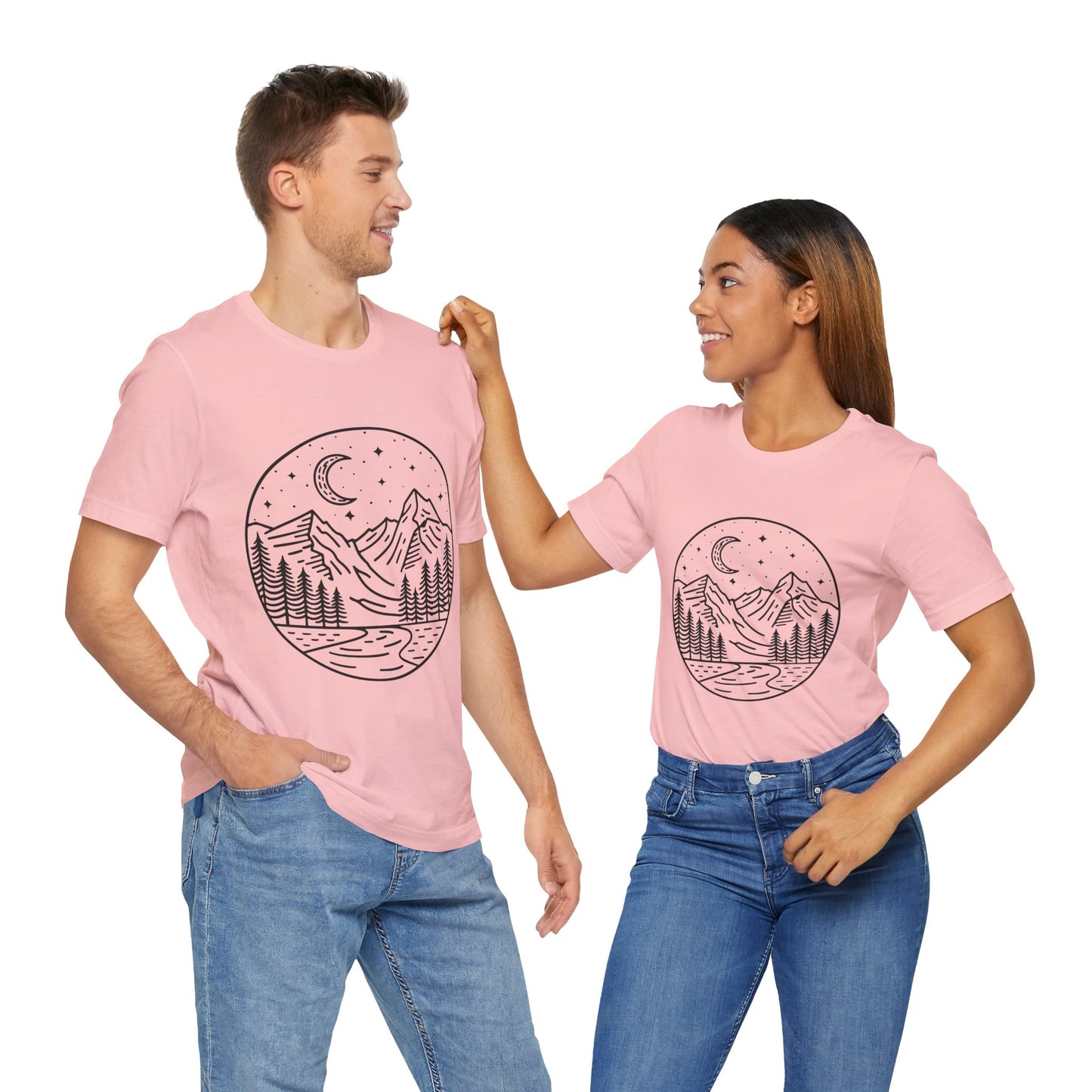 Mountain Nightscape Tee, Nature Lover Shirt, Camping Apparel, Adventure Outfit, Unisex Graphic Tee