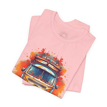 Vintage VW Bus Art Tee - Retro Van Shirt, Gift for Road Trip Lovers, Adventure Wear, Casual Summer Outing, Festival Outfit
