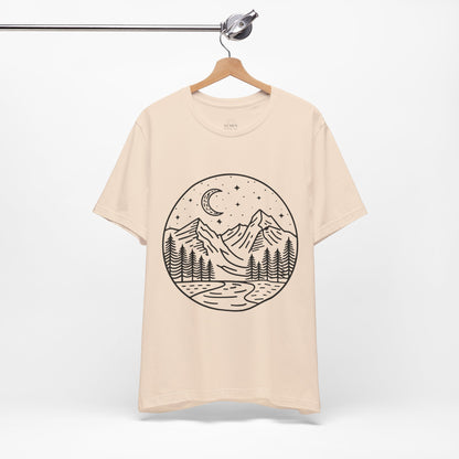 Mountain Nightscape Tee, Nature Lover Shirt, Camping Apparel, Adventure Outfit, Unisex Graphic Tee