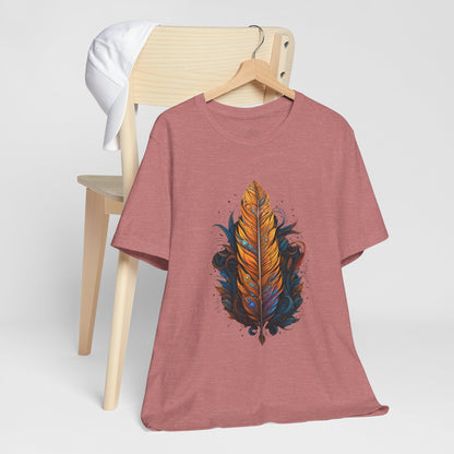 Artistic Feather T-Shirt | Unisex Short Sleeve Tee for Nature Lovers | Casual Wear, Gift for Men/Women, Boho Style, Outdoor Activities