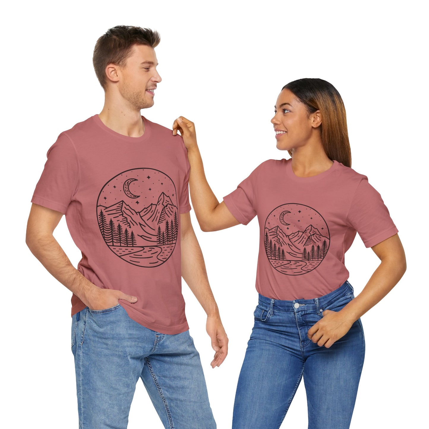 Mountain Nightscape Tee, Nature Lover Shirt, Camping Apparel, Adventure Outfit, Unisex Graphic Tee