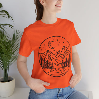 Mountain Nightscape Tee, Nature Lover Shirt, Camping Apparel, Adventure Outfit, Unisex Graphic Tee