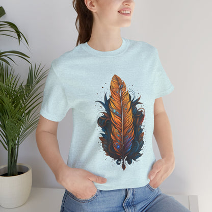 Artistic Feather T-Shirt | Unisex Short Sleeve Tee for Nature Lovers | Casual Wear, Gift for Men/Women, Boho Style, Outdoor Activities