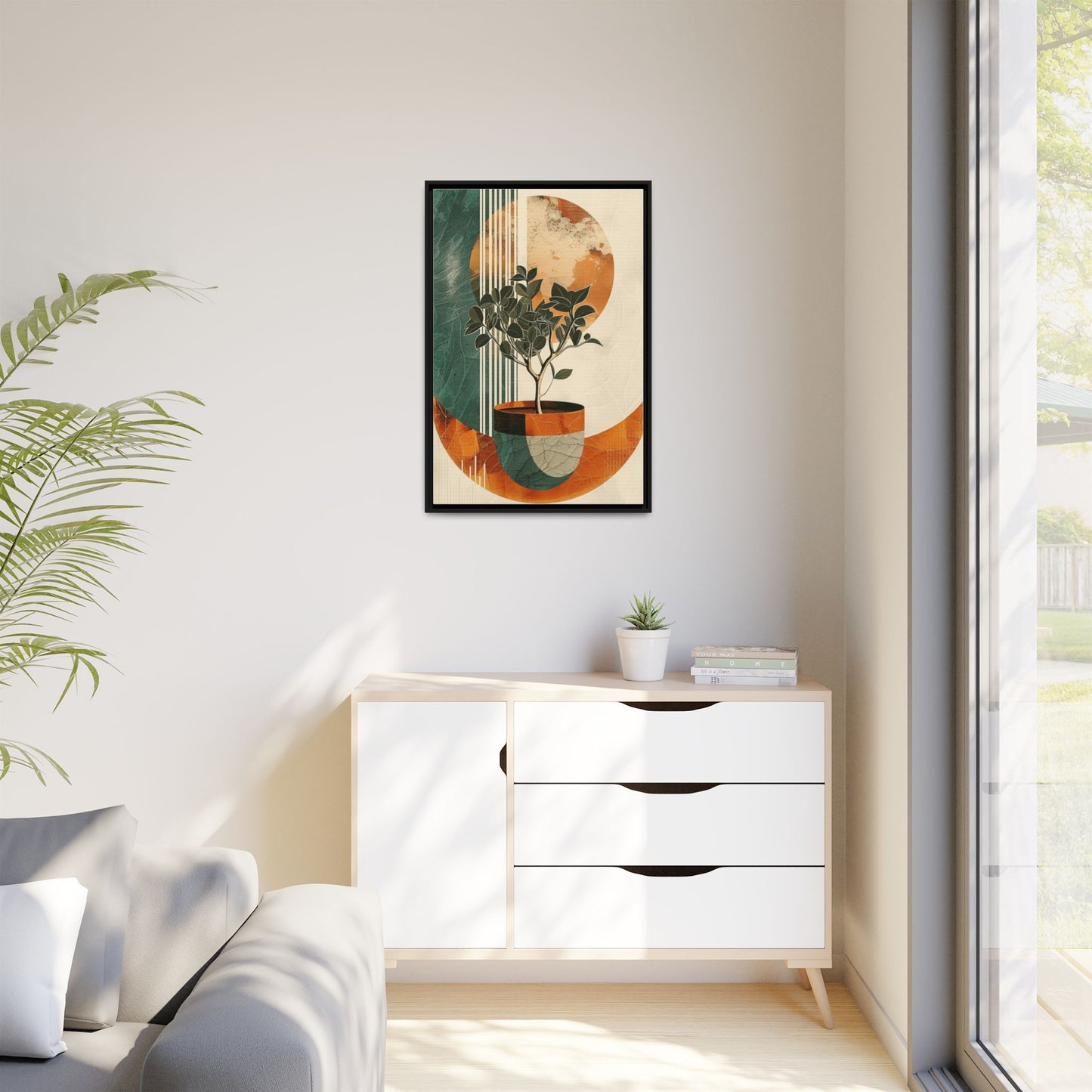 Abstract Botanical Framed Canvas Art Print, Nature Wall Decor, Home Office Wall Art, Gift for Plant Lovers, Modern Art