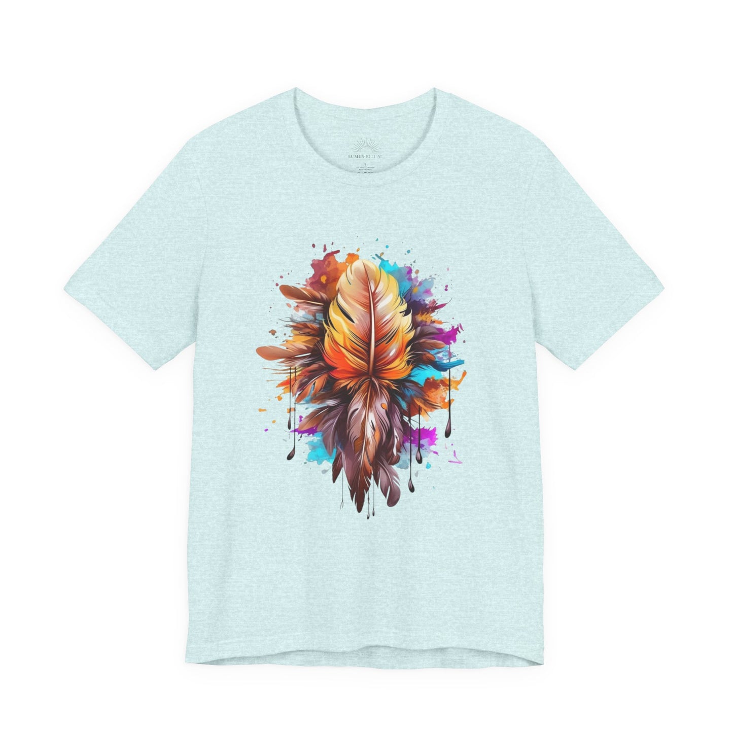 Colorful Feather Art Tee - Unisex Short Sleeve T-Shirt, Bohemian Top, Gift for Nature Lovers, Artisticwear, Casual Wear, Summer Tee