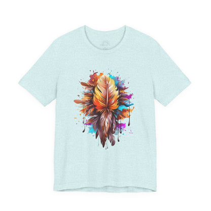 Colorful Feather Art Tee - Unisex Short Sleeve T-Shirt, Bohemian Top, Gift for Nature Lovers, Artisticwear, Casual Wear, Summer Tee
